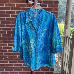 Catherine’s Multi Colored Cotton Blouse Bust Darts, Side Slits, 2XWP 22/24WP